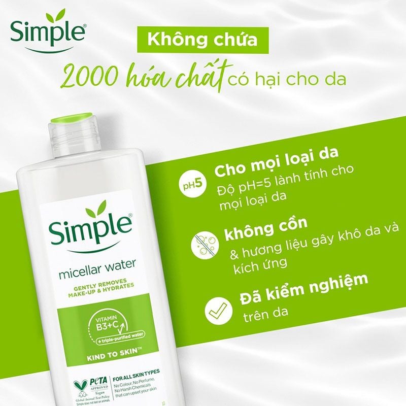 Nước Tẩy Trang Simple Lành Tính Kind To Skin Micellar Cleansing Water 400ml