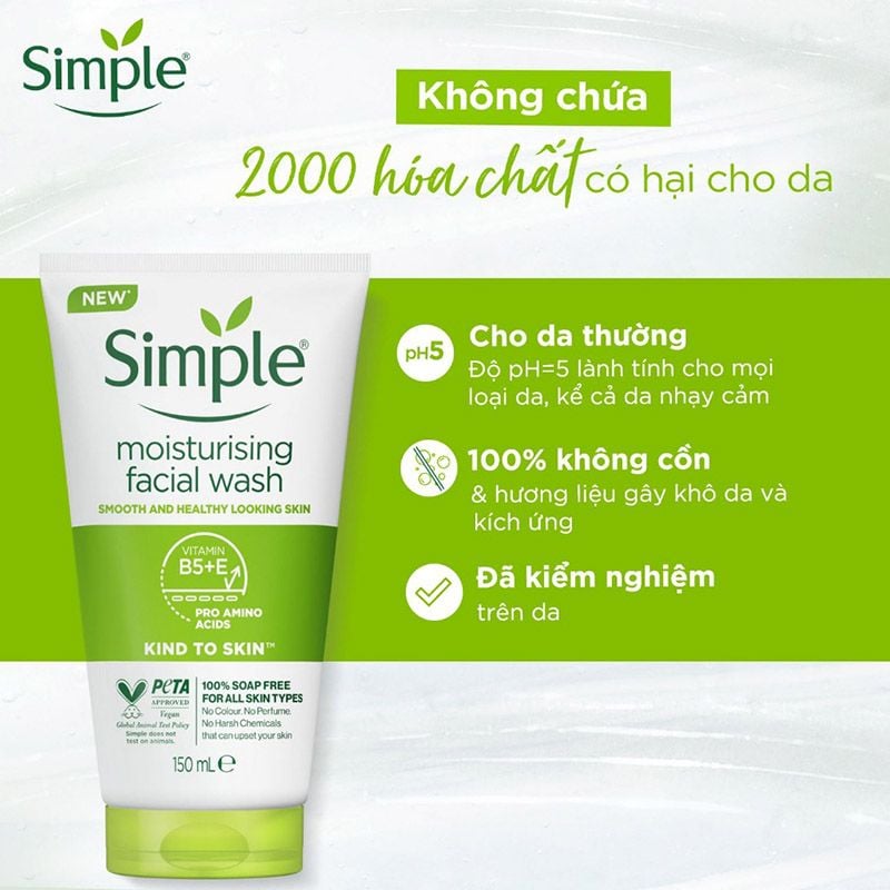 Sữa Rửa Mặt Simple Dưỡng Ẩm Cho Da Kind To Skin Moisturising Facial Wash 150ml