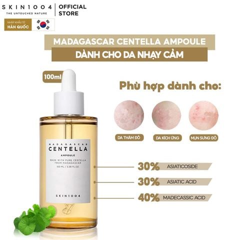 Serum Skin1004 Tinh Chất Rau Má Làm Dịu, Hỗ Trợ Dưỡng Sáng, Mờ Thâm Cho Da Nhạy Cảm Madagascar Centella Asiatica 100 Ampoule