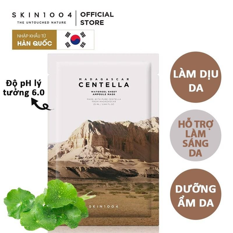 Mặt Nạ Skin1004 Làm Dịu, Dưỡng Ẩm Chiết Xuất Rau Má Madagascar Centella Watergel Sheet Ampoule Mask 25ml