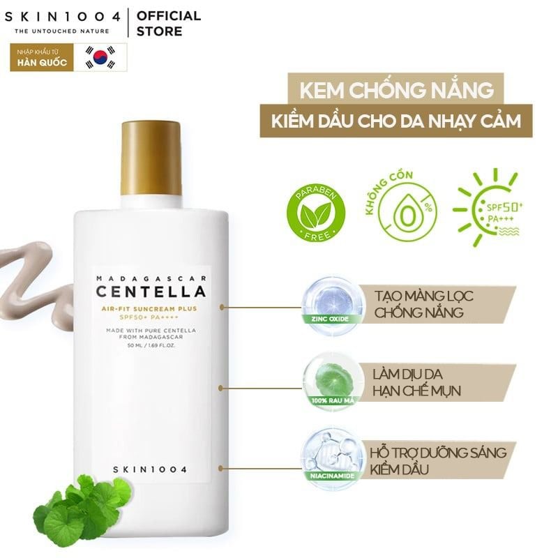 Kem Chống Nắng Lành Tính Dành Cho Da Nhạy Cảm Skin1004 Madagascar Centella Air-Fit Suncream Plus SPF50+ PA++++ 50ml