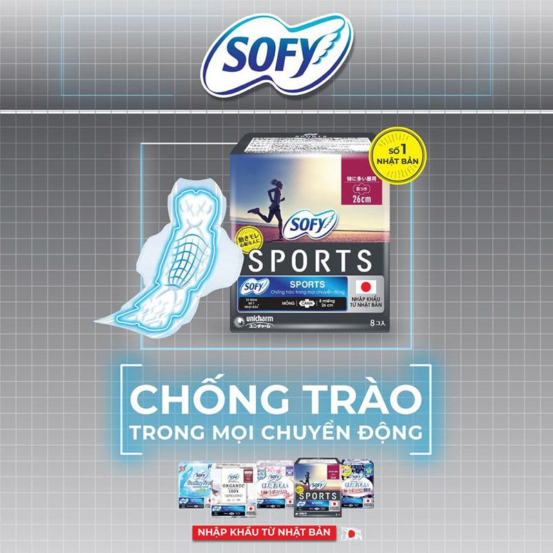 Băng Vệ Sinh Sofy Sport Siêu Mỏng Nhẹ 26cm Có Cánh - 8 Miếng (Che tên sản phẩm khi giao hàng)