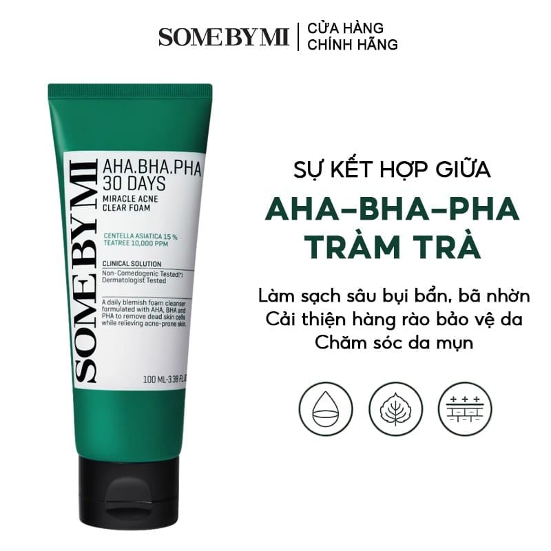 Sữa Rửa Mặt Tạo Bọt, Hạn Chế Mụn Some By Mi AHA-BHA-PHA 30 Days Miracle Acne Clear Foam 100ml