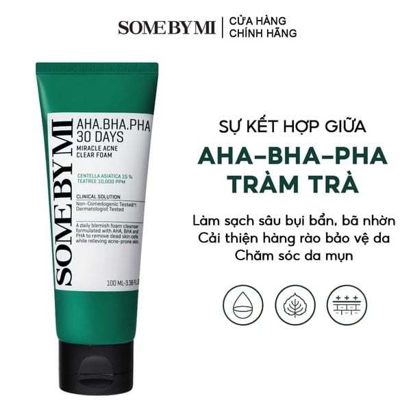  Sữa Rửa Mặt Some By Mi Tạo Bọt, Hạn Chế Mụn AHA-BHA-PHA 30 Days Miracle Acne Clear Foam 100ml 