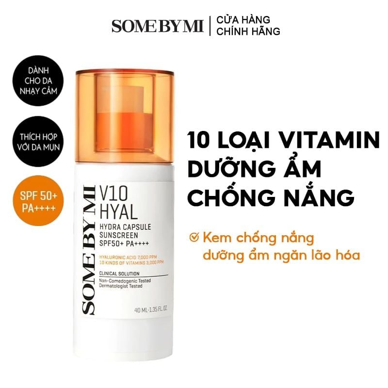 Kem Chống Nắng Some By Mi Dưỡng Ẩm, Làm Dịu Da V10 Hyal Hydra Capsule Suncreen SPF50+ PA++++ 40ml