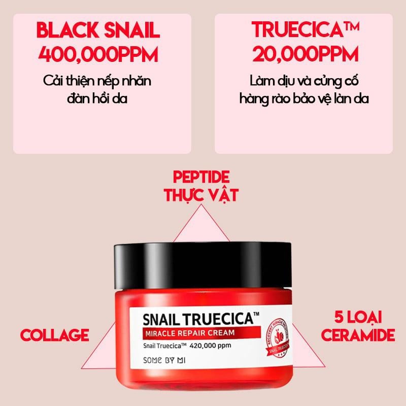 Kem Dưỡng Ẩm  Some By Mi Giúp Da Đàn Hồi Chiết Xuất Ốc Sên Snail Truecica Miracle Repair Cream 60g