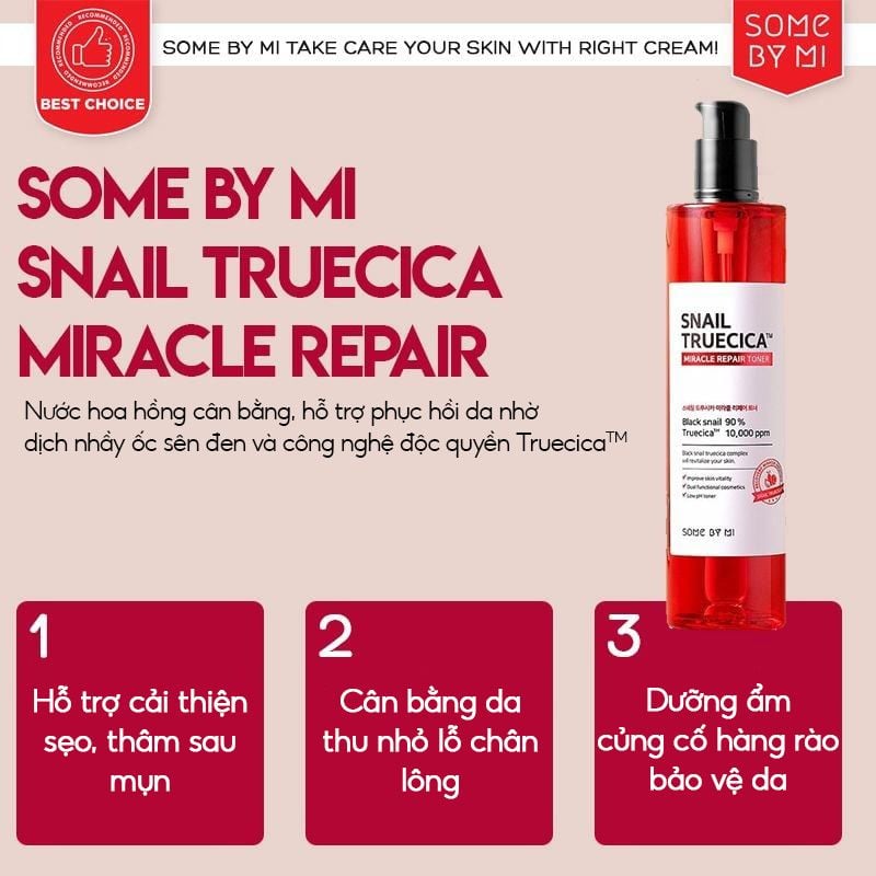 Nước Hoa Hồng Cân Bằng Da Chiết Xuất Ốc Sên Some By Mi Snail Truecica Miracle Repair Toner 135ml