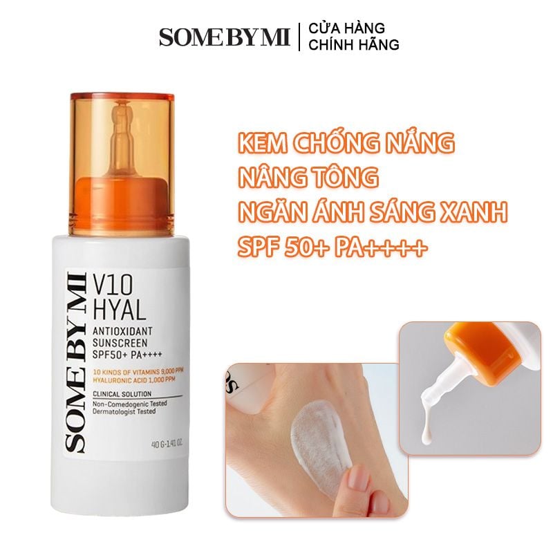 Kem Chống Nắng Nâng Tông, Hỗ Trợ Dưỡng Trắng Da Some By Mi V10 Hyal Antioxidant Suncreen SPF50+ PA++++ 40g