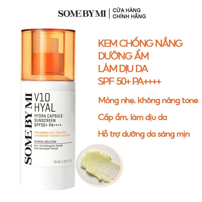 Kem Chống Nắng Dưỡng Ẩm, Làm Dịu Da Some By Mi V10 Hyal Hydra Capsule Suncreen SPF50+ PA++++ 40ml