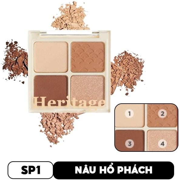 Bảng Phấn Mắt 4 Ô Merzy Xinh Lung Linh The Heritage Shadow Palette - SP2 WARM CAMELIA 8g