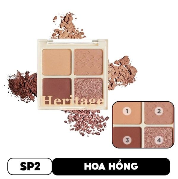 Bảng Phấn Mắt 4 Ô Merzy Xinh Lung Linh The Heritage Shadow Palette - SP2 WARM CAMELIA 8g