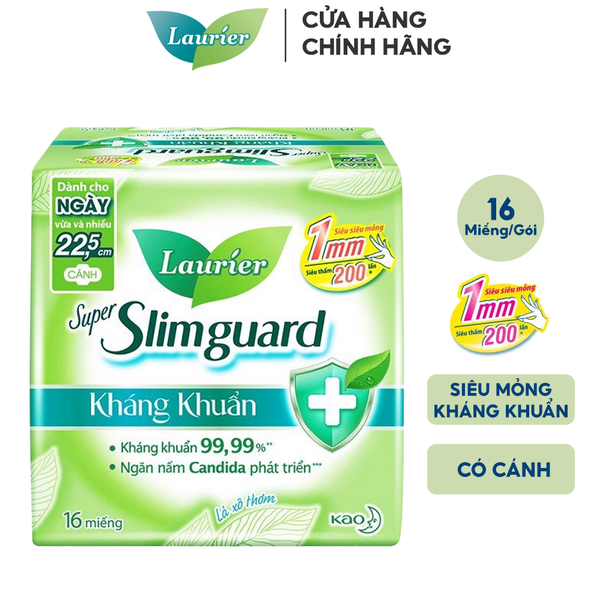 [Tặng Kèm 4 Miếng] Băng Vệ Sinh Siêu Mỏng Kháng Khuẩn Laurier Super Slimguard 22.5cm - 16 Miếng (Che tên sản phẩm khi giao hàng)