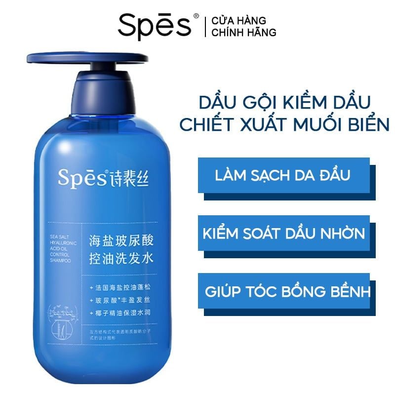 Dầu Gội Kiềm Dầu, Dưỡng Ẩm, Giúp Tóc Bồng Bềnh SPES Sea Salt Hyaluronic Acid Oil Control Shampoo 600ml