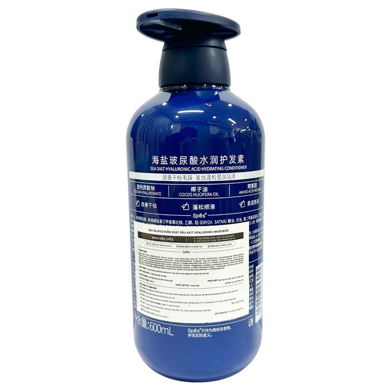Dầu Xả Kiềm Dầu, Dưỡng Ẩm, Hỗ Trợ Phục Hồi Tóc SPES Sea Salt Hyaluronic Acid Hydrating Conditioner 600ml