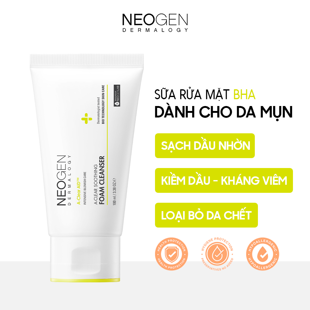 Sữa Rửa Mặt Neogen Tạo Bọt Làm Sạch Sâu Cho Da Mụn Dermalogy A-Clear Soothing Foam Cleanser 100ml