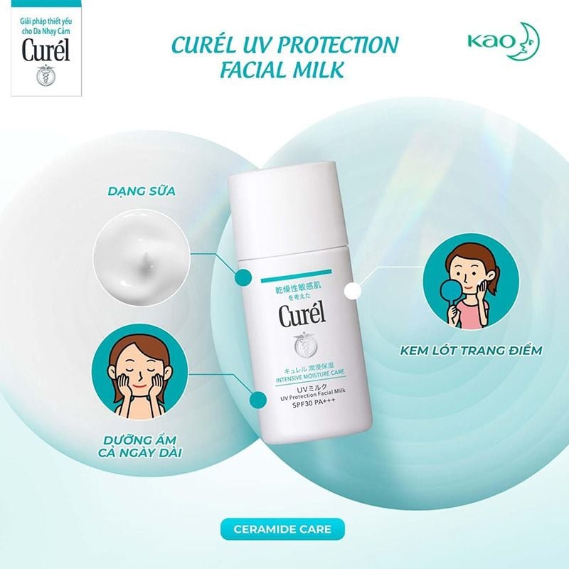 Sữa Chống Nắng Curél Dành Cho Da Khô, Nhạy Cảm UV Protection Face Milk SPF30/PA+++ 30ml