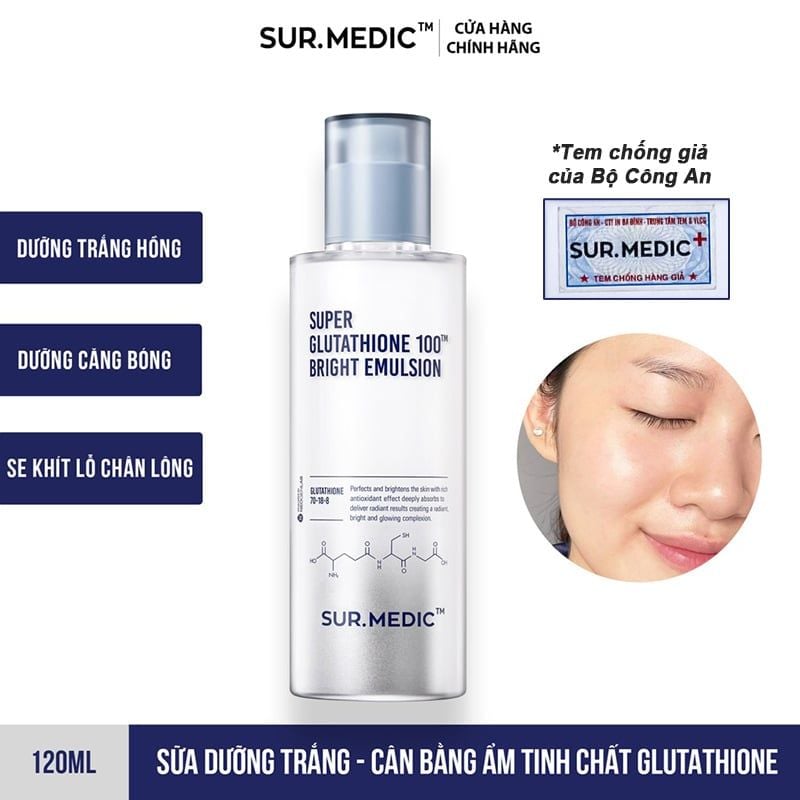 Sữa Dưỡng Trắng Da Sur.Medic+ Super Glutathione 100 Bright Emulsion 120ml