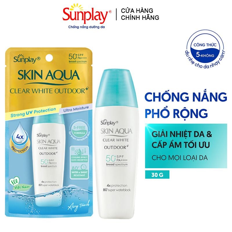 Gel Chống Nắng Sunplay Dưỡng Da Khi Vận Động Mạnh Skin Aqua Clear White Outdoor+ SPF50+/PA++++ 30g