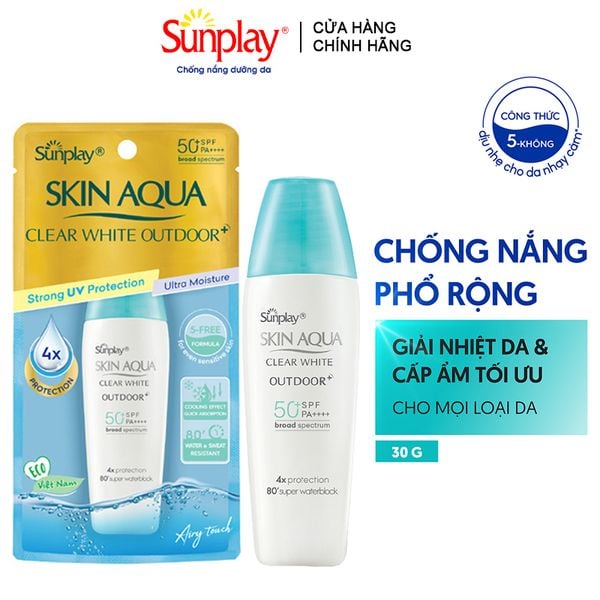  Gel Chống Nắng Sunplay Dưỡng Da Khi Vận Động Mạnh Skin Aqua Clear White Outdoor+ SPF50+/PA++++ 30g 