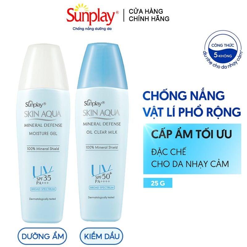 Kem Chống Nắng Vật Lý Kiềm Dầu Sunplay Skin Aqua Mineral Defense Oil Clear Milk SPF50+/PA++++ 25g