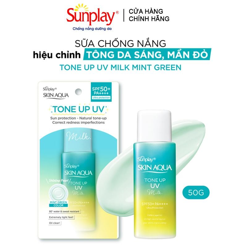 Sữa Chống Nắng Sunplay Hiệu Chỉnh Sắc Da Skin Aqua Tone Up UV Milk - Mint Green SPF 50+/Pa++++ 50g