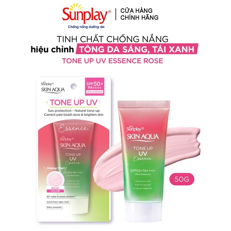 Tinh Chất Chống Nắng Hiệu Chỉnh Sắc Da Sunplay Skin Aqua Tone Up UV Essence Happiness Aura - Rose SPF 50+/Pa++++ 50g