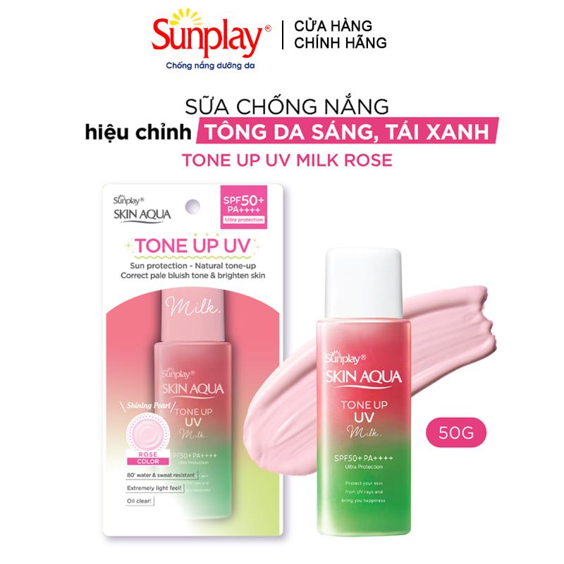 Sữa Chống Nắng Hiệu Chỉnh Sắc Da Sunplay Skin Aqua Tone Up UV Milk Happiness Aura - Rose SPF50+/PA++++ 50g