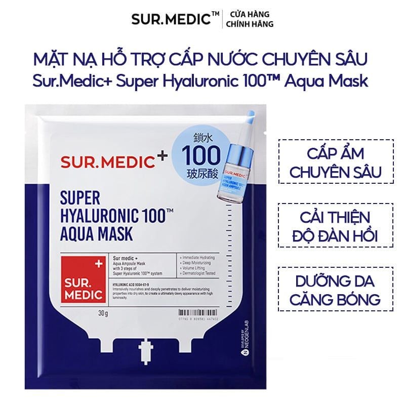 Mặt Nạ Sur.Medic+ Hỗ Trợ Cấp Nước Chuyên Sâu Super Hyaluronic 100™ Aqua Mask 30g
