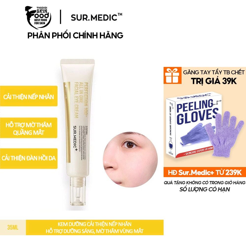 Kem Dưỡng Cải Thiện Nếp Nhăn, Hỗ Trợ Dưỡng Sáng, Mờ Thâm Vùng Mắt Sur.Medic Perfection 100™ All In One Facial Eye Cream 35ml