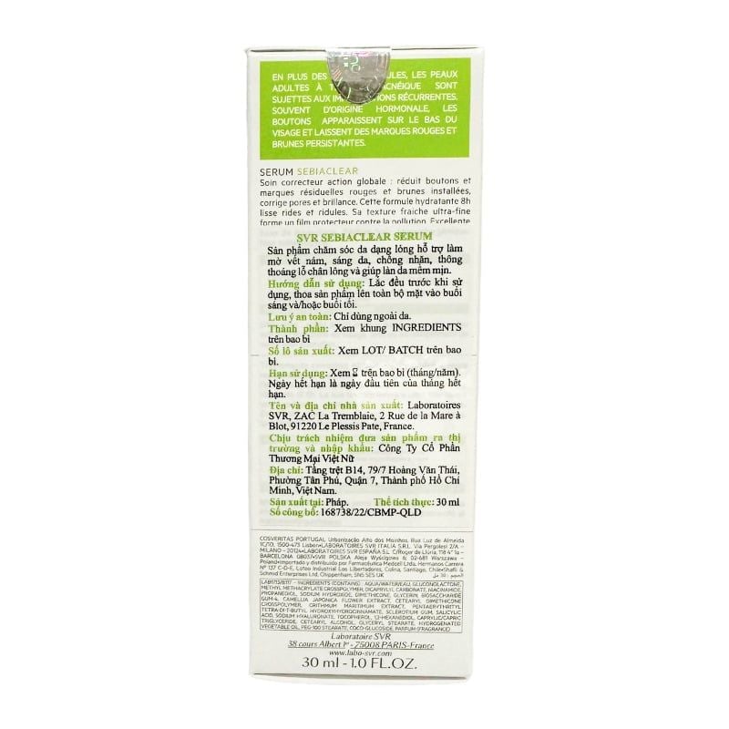Serum SVR Hỗ Trợ Giảm Mụn, Làm Mờ Thâm Sạm Và Mềm Mịn Da SVR Sebiaclear Serum 30ml