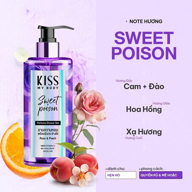 Sữa Tắm Sạch Sâu Hương Nước Hoa Kiss My Body Perfume Shower Gel - Sweet Poison