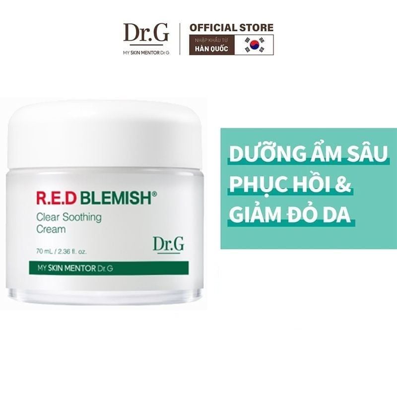 Kem Dưỡng Ẩm Dr.G Làm Dịu Da, Hỗ Trợ Phục Hồi, Giảm Đỏ Da R.E.D Blemish Clear Soothing Cream 70ml