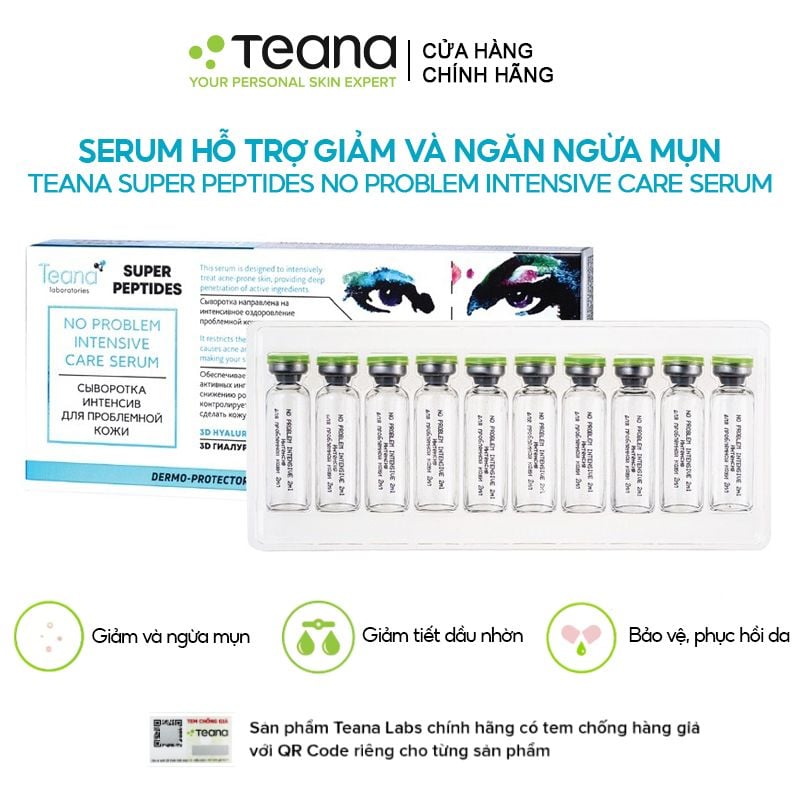 Serum Teana Hỗ Trợ Giảm Và Ngăn Ngừa Mụn Ẩn, Mụn Viêm Super Peptides No Problem Intensive Care Serum