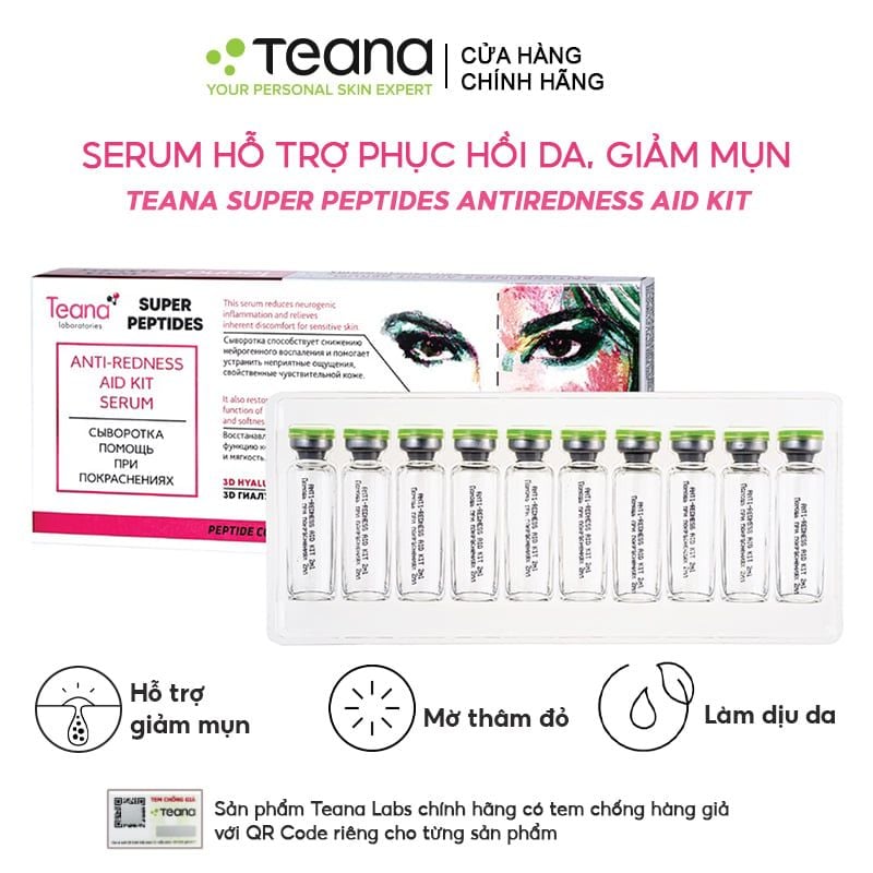 Serum Teana Hỗ Trợ Phục Hồi Da, Giảm Mụn Teana Super Peptides Antiredness Aid Kit