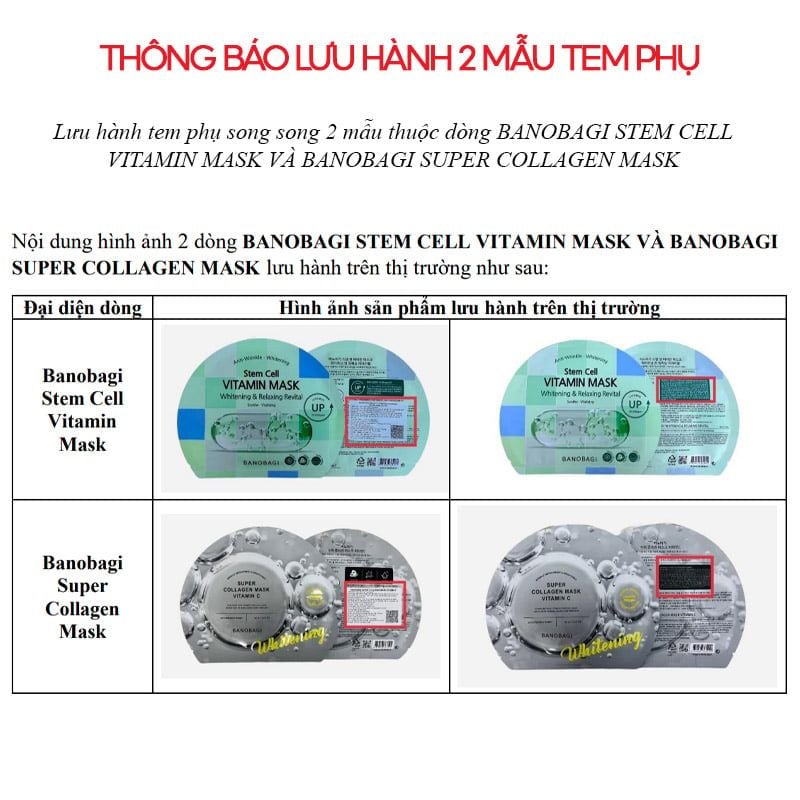 Mặt Nạ Miếng Dưỡng Trắng Cấp Ẩm & Bổ Sung Collagen Ngăn Ngừa Lão Hóa Banobagi Stem Cell Vitamin, Super Collagen Mask 30ml