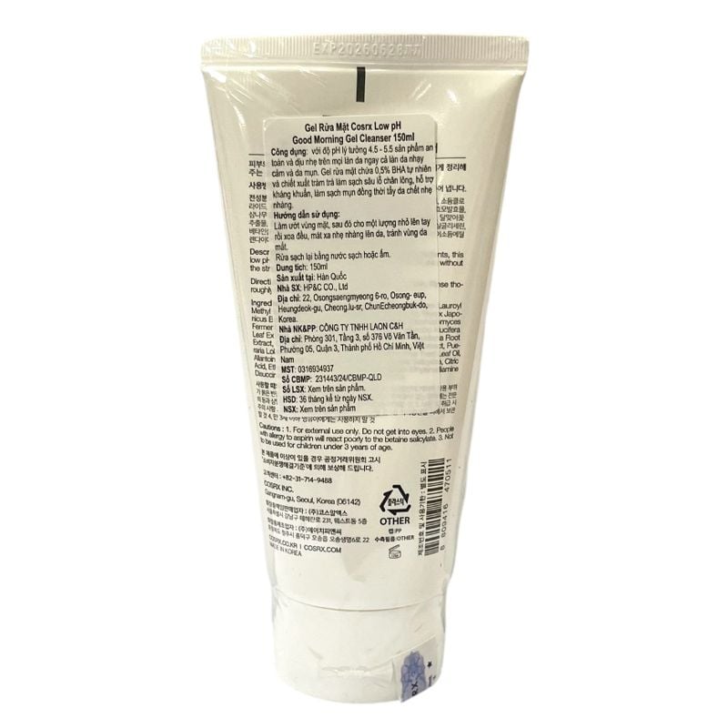Sữa Rửa Mặt Cosrx Dạng Gel Dịu Nhẹ Low pH Good Morning Gel Cleanser 150ml
