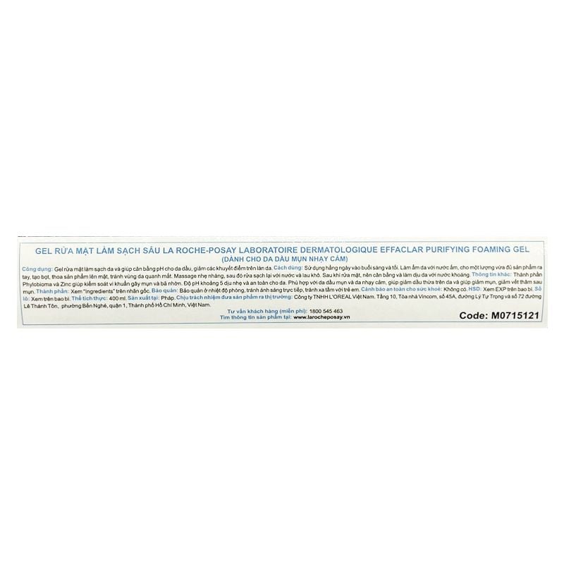 Sữa Rửa Mặt La Roche-Posay Dạng Gel Cho Da Dầu Mụn Effaclar Purifying Foaming Gel For Oily Sensitive Skin