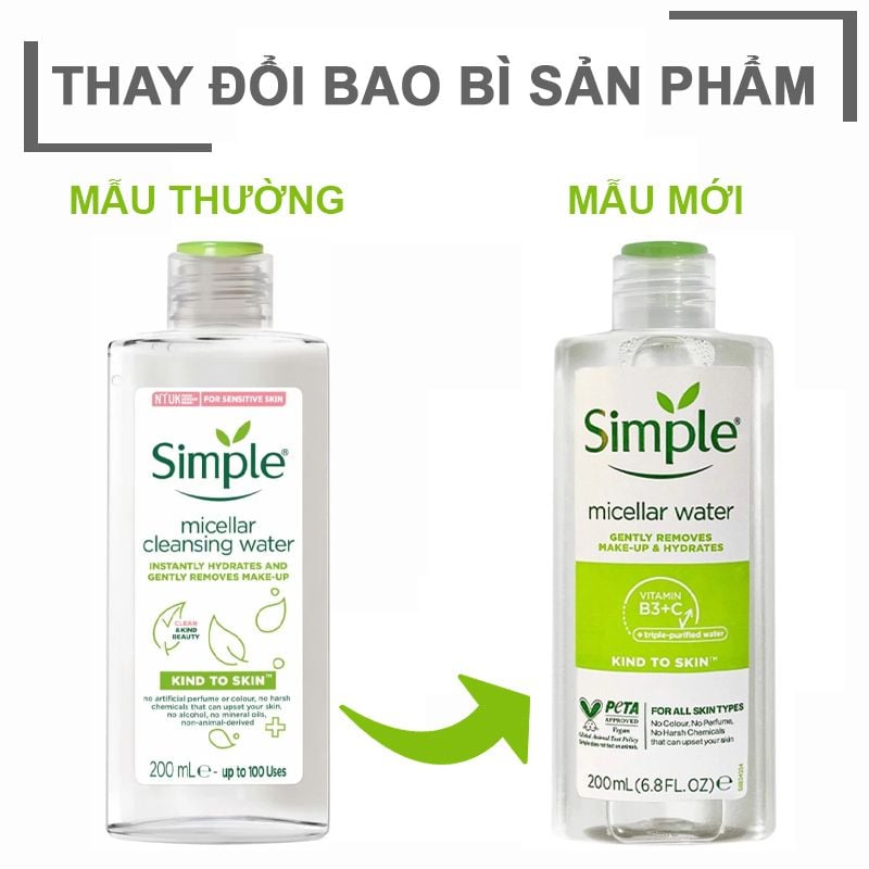 Nước Tẩy Trang Simple Lành Tính Kind To Skin Micellar Cleansing Water 400ml