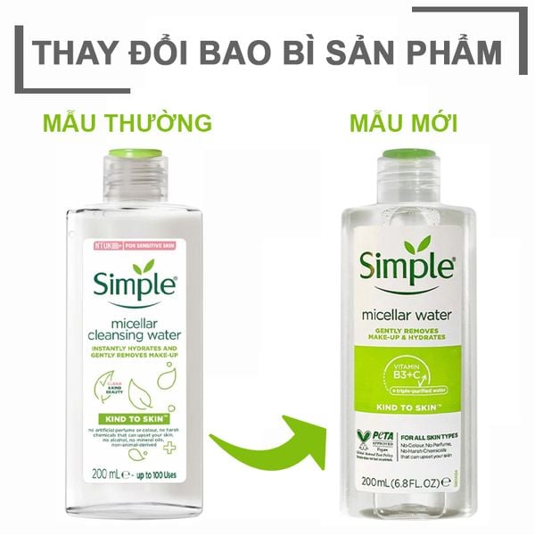  Nước Tẩy Trang Simple Lành Tính Kind To Skin Micellar Cleansing Water 400ml 