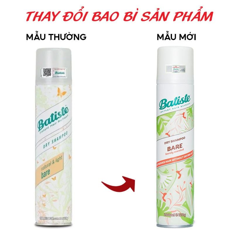 Dầu Gội Khô Batiste Giúp Làm Sạch, Tóc Bồng Bềnh Dry Shampoo 200ml