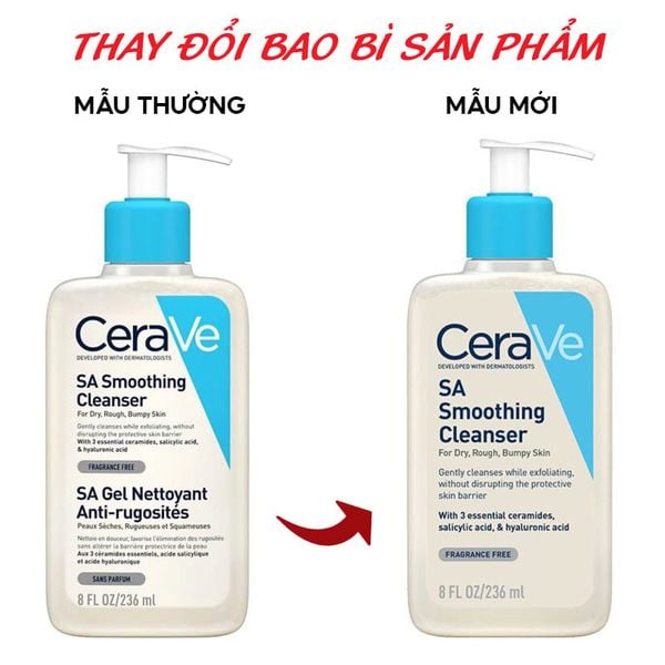  Sữa Rửa Mặt Cerave Làm Sạch Sâu Cho Da Mụn, Tẩy Da Chết Dịu Nhẹ Developed With Dermatologists SA Smoothing Cleanser 236ml 