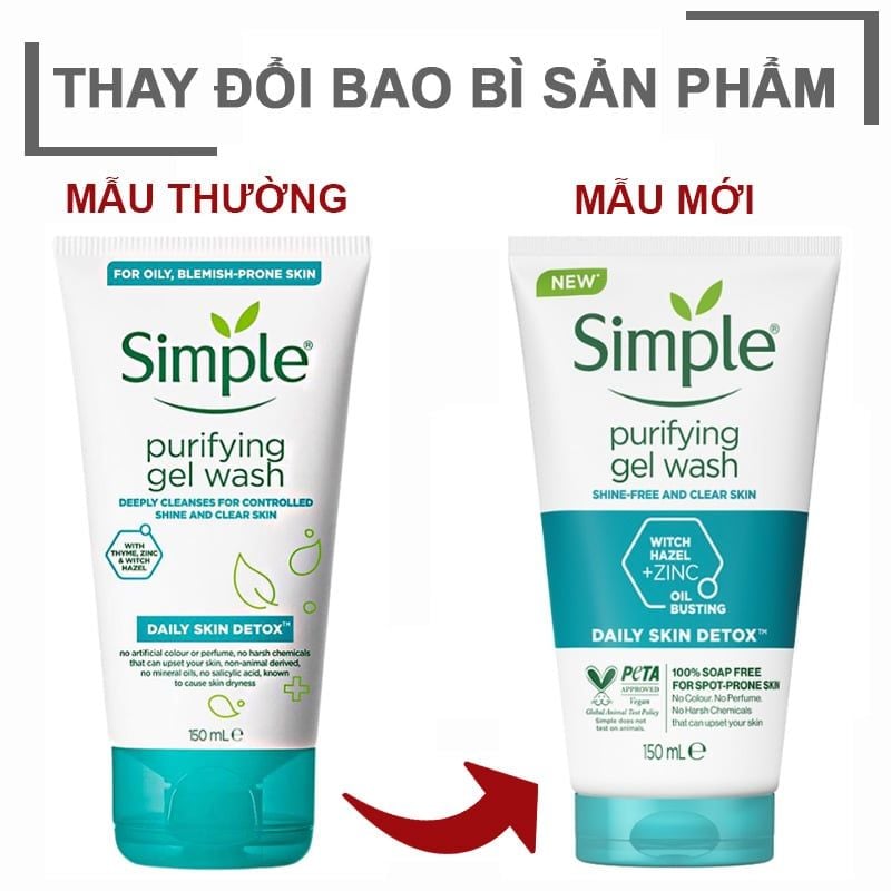 Gel Rửa Mặt Không Chứa Xà Phòng Kiềm Dầu, Ngừa Mụn Cho Da Nhạy Cảm Simple Purifying Gel Wash 150ml