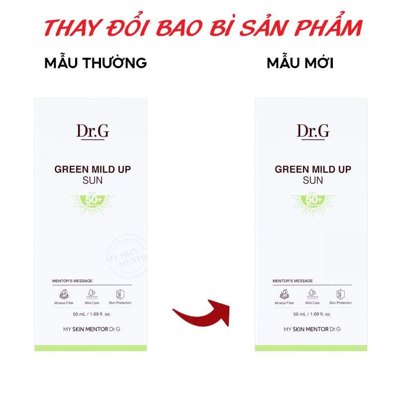 Kem Chống Nắng Dr.G Vật Lý, Chống Ánh Sáng Xanh, Giảm Mụn Dành Cho Da Nhạy Cảm Green Mild Up Sun+ SPF50+/ PA++++ 50ml