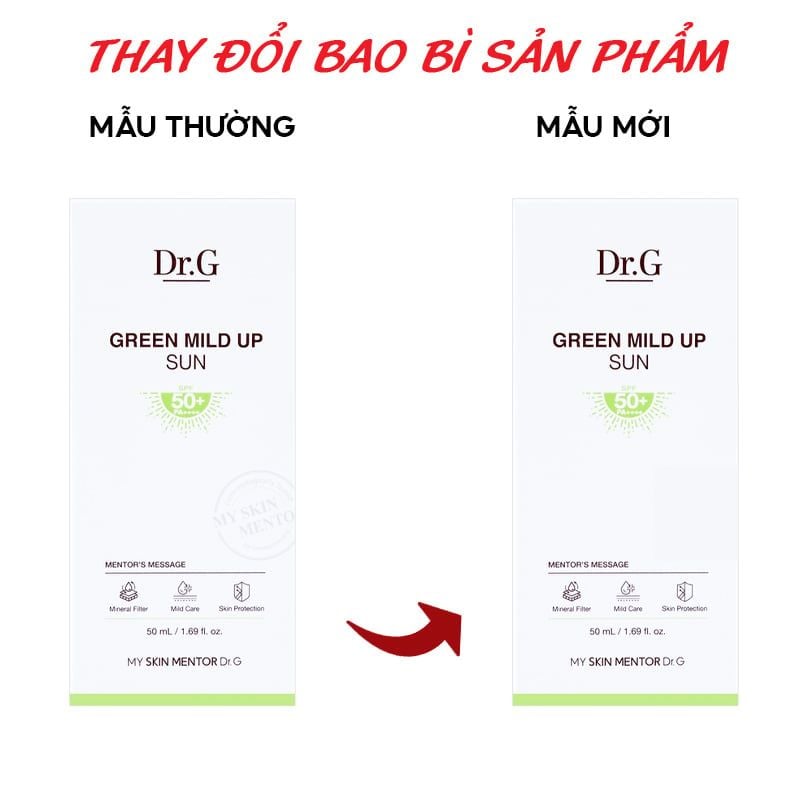 Kem Chống Nắng Vật Lý, Chống Ánh Sáng Xanh, Giảm Mụn Dành Cho Da Nhạy Cảm Dr.G Green Mild Up Sun+ SPF50+/ PA++++ 50ml