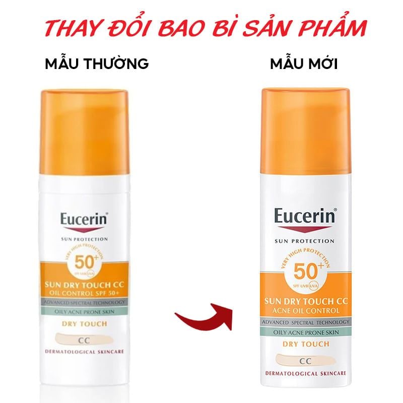 Kem Chống Nắng Eucerin Kiểm Soát Dầu, Nâng Tông Tự Nhiên Sun Dry Touch CC Oil Control SPF50+ 50ml