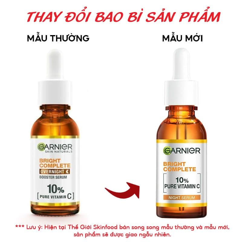Serum Garnier Hỗ Trợ Sáng Da, Mờ Thâm Ban Đêm Skin Naturals Bright Complete Overnight Booster Serum 30ml