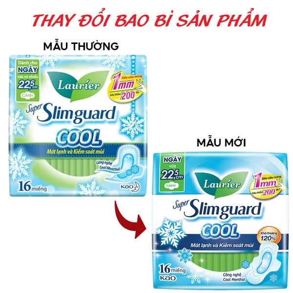  Băng Vệ Sinh Laurier Siêu Mỏng Bảo Vệ Mát Lạnh Super Slimguard 22.5cm Cool - 16 Miếng (Che tên sản phẩm khi giao hàng) 