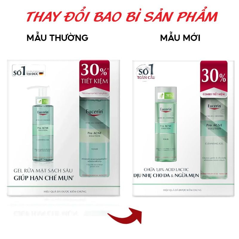 [2 Items] Bộ Làm Sạch Sâu Eucerin Dầu Nhờn Cho Da Mụn Set Eucerin Acne-Oil Control Pro Acne Solution Cleansing Gel 200ml + Toner 200ml