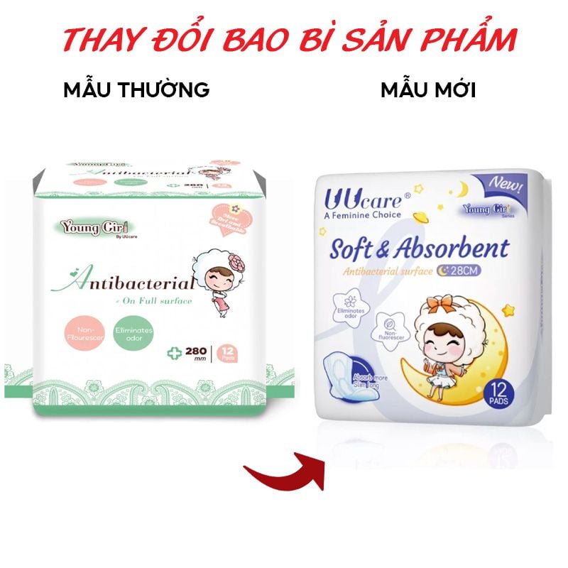 Băng Vệ Sinh Kháng Khuẩn Ngày Và Đêm UUcare Young Girl Series 28cm - 12 Miếng (Che tên sản phẩm khi giao hàng)