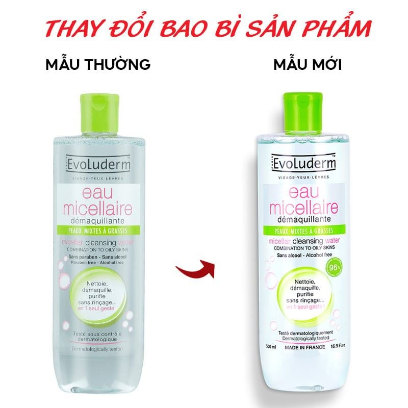 Nước Tẩy Trang Dành Cho Da Hỗn Hợp, Da Dầu Evoluderm Micellar Cleansing Water Combination To Oily Skins